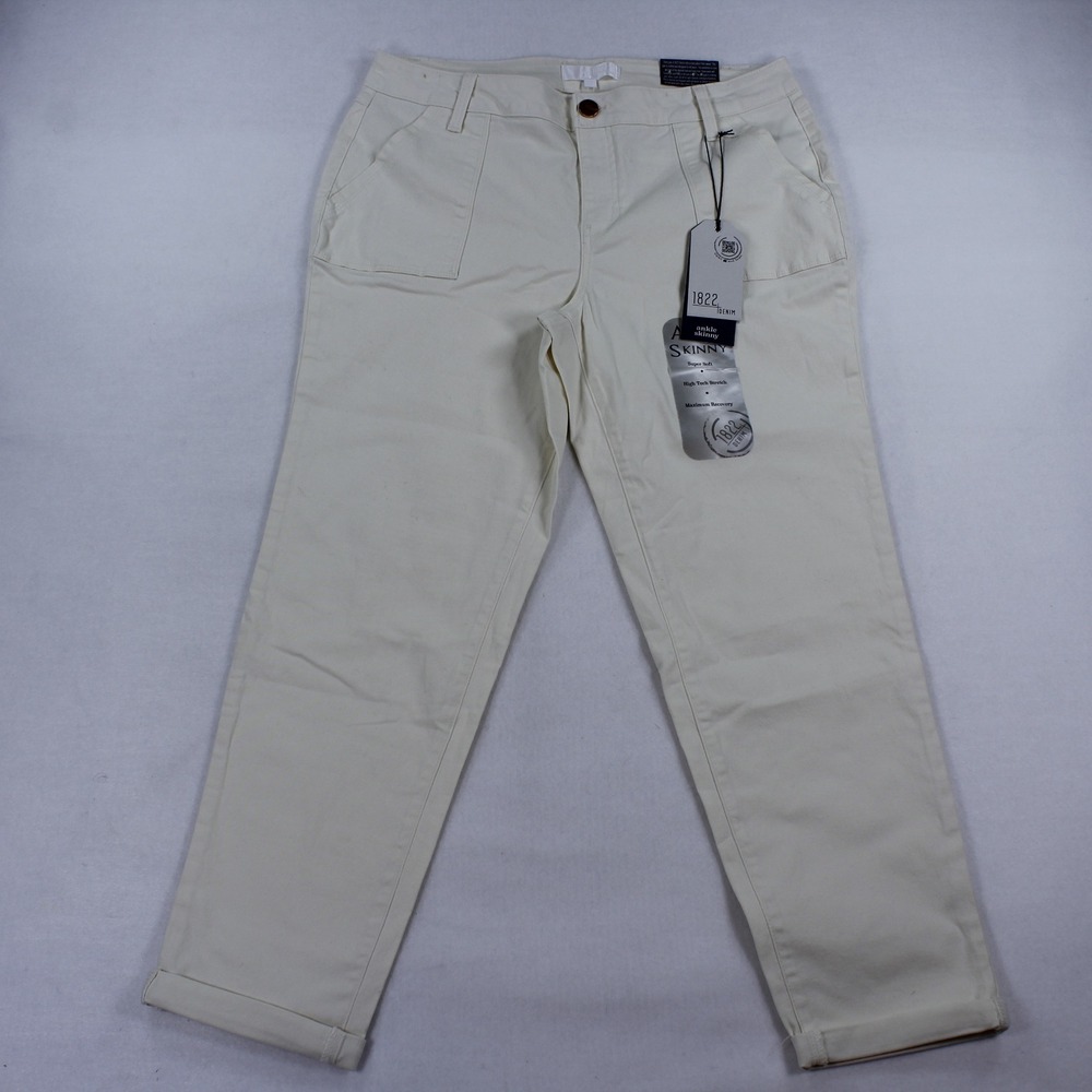 1822 Denim Womens Ankle Skinny Utility Pants Cream White Size 14 NWT Stretch